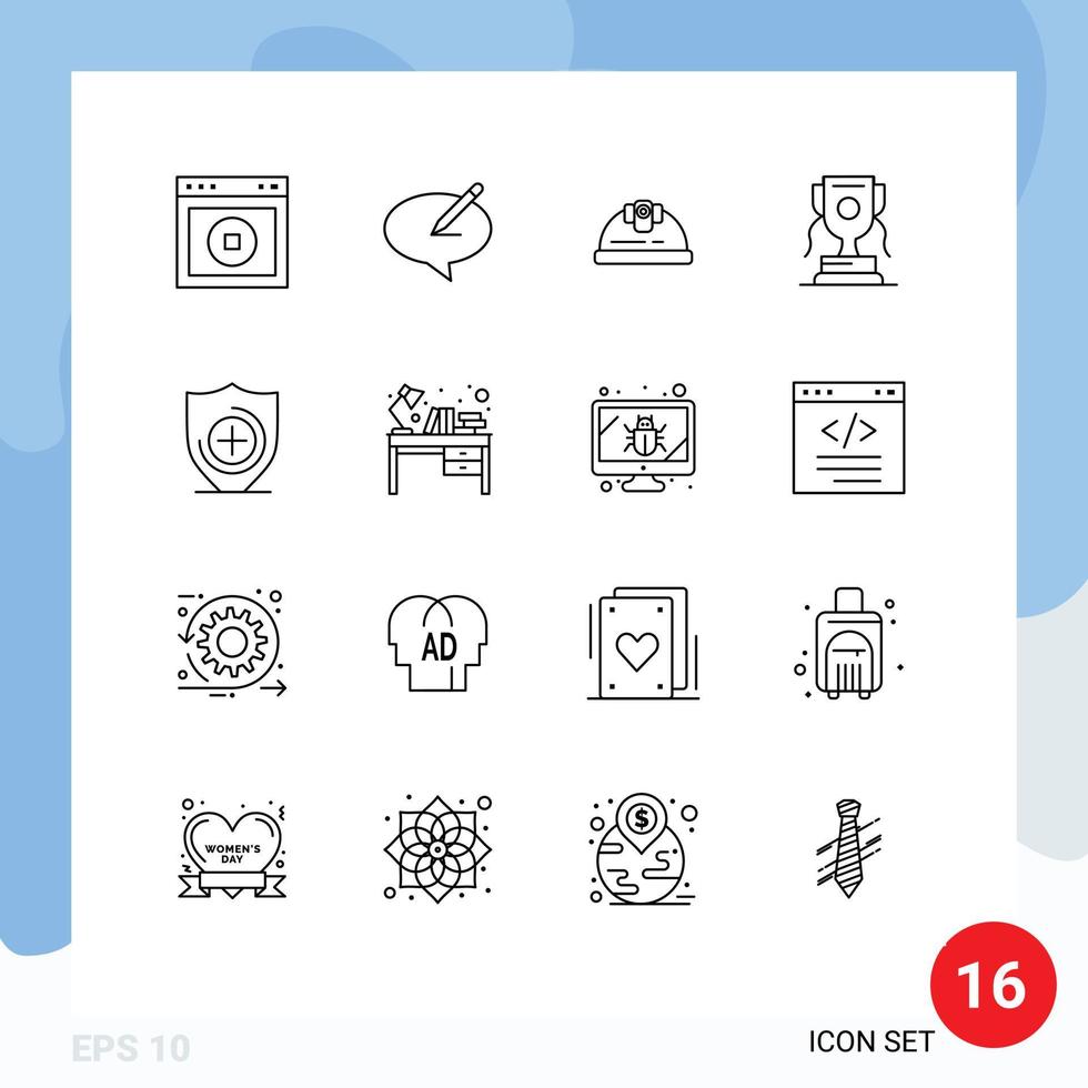 16 tematiska vektor konturer och redigerbar symboler av spel tilldela penna uppnåelse byggnad redigerbar vektor design element