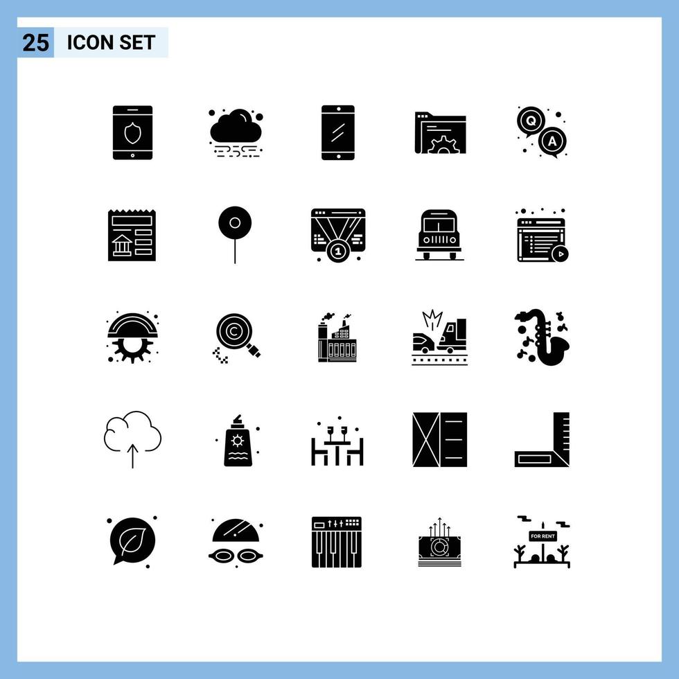 grupp av 25 modern fast glyfer uppsättning för undersökning qa utbildning svar mapp redigerbar vektor design element