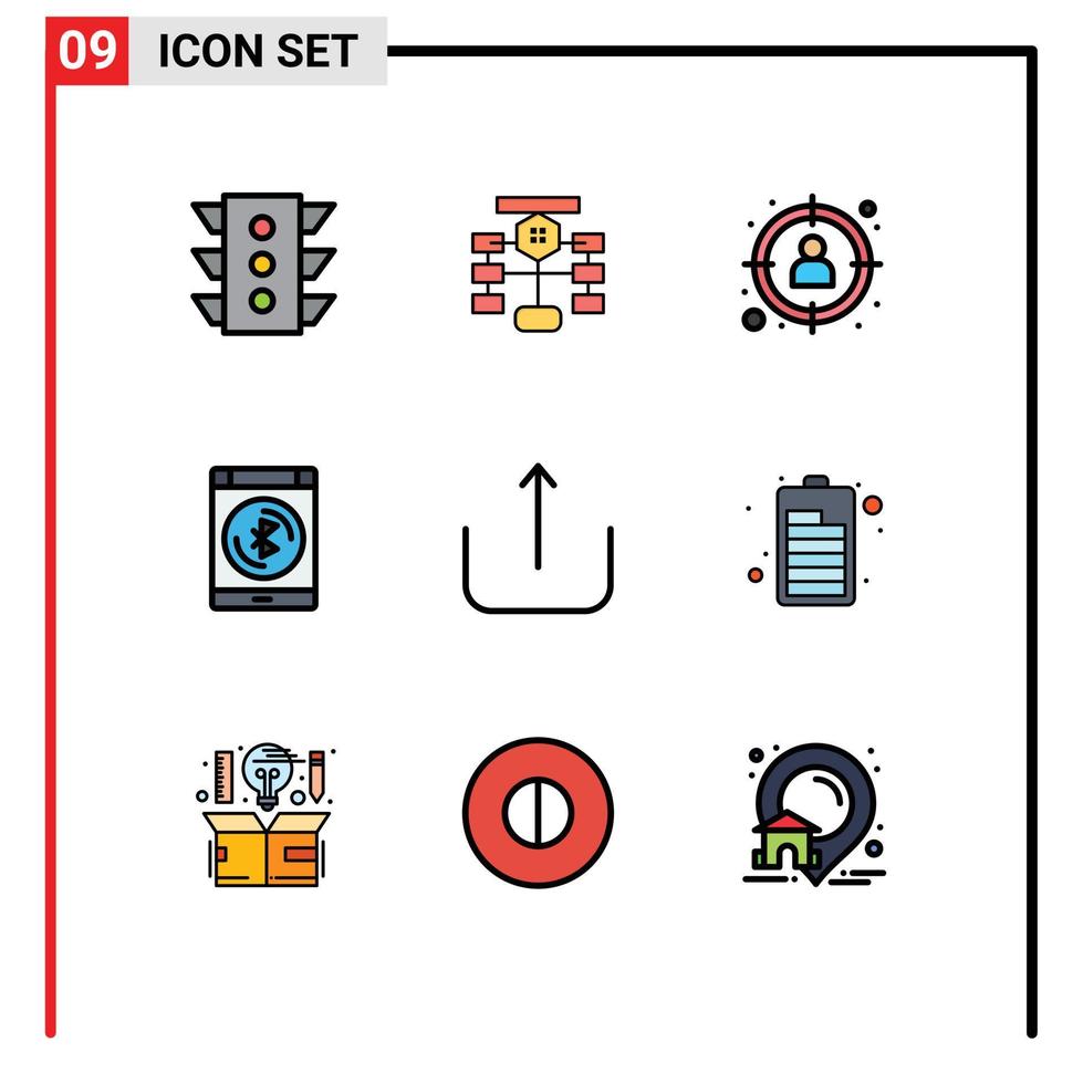 universell ikon symboler grupp av 9 modern fylld linje platt färger av data Blåtand data mål profil redigerbar vektor design element