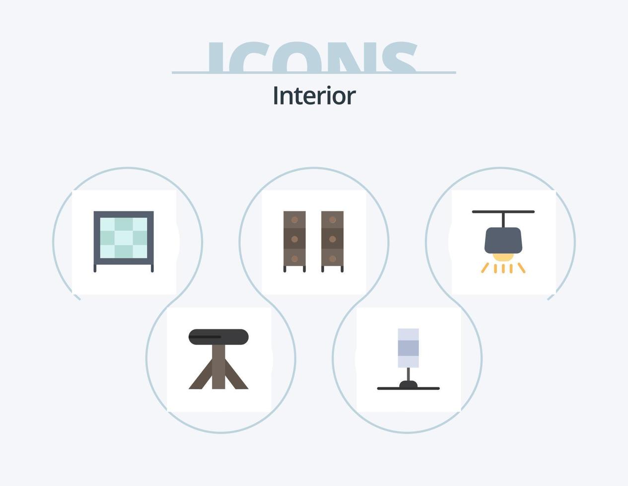 interiör platt ikon packa 5 ikon design. . lampa. möbel. kristallkrona. kontor dra vektor