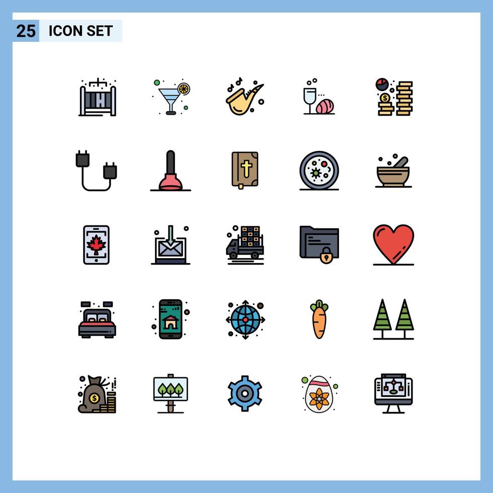25 universell fylld linje platt färger uppsättning för webb och mobil tillämpningar ekonomi valuta spela mynt påsk redigerbar vektor design element