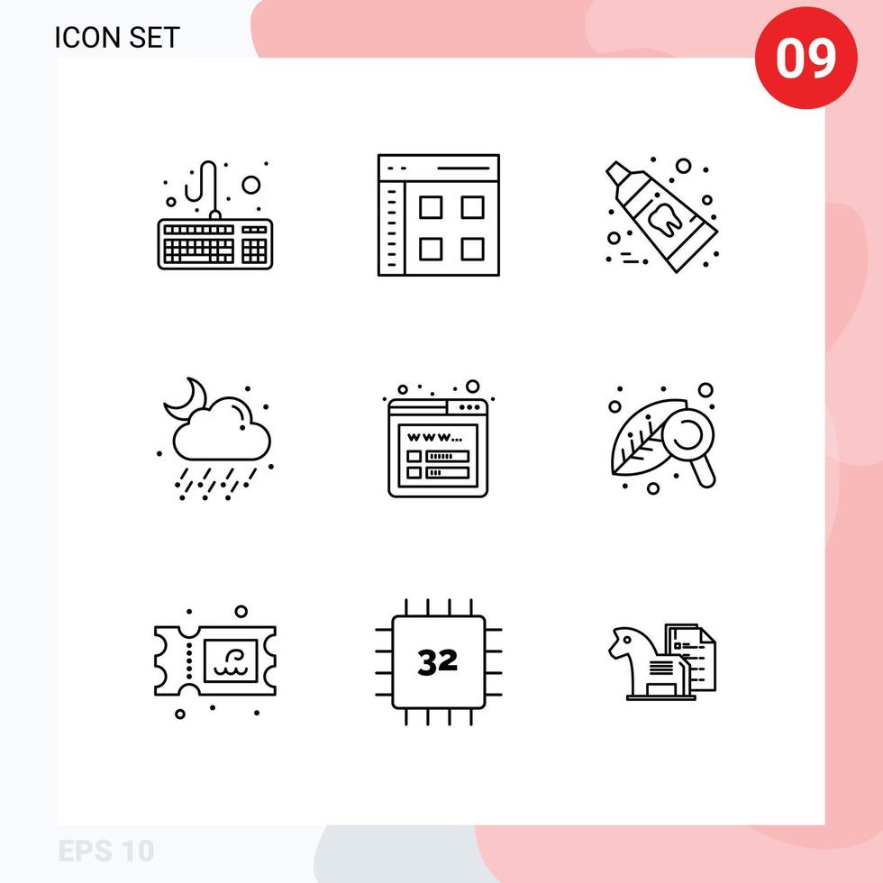 9 universell konturer uppsättning för webb och mobil tillämpningar seo måne dental väder moln redigerbar vektor design element