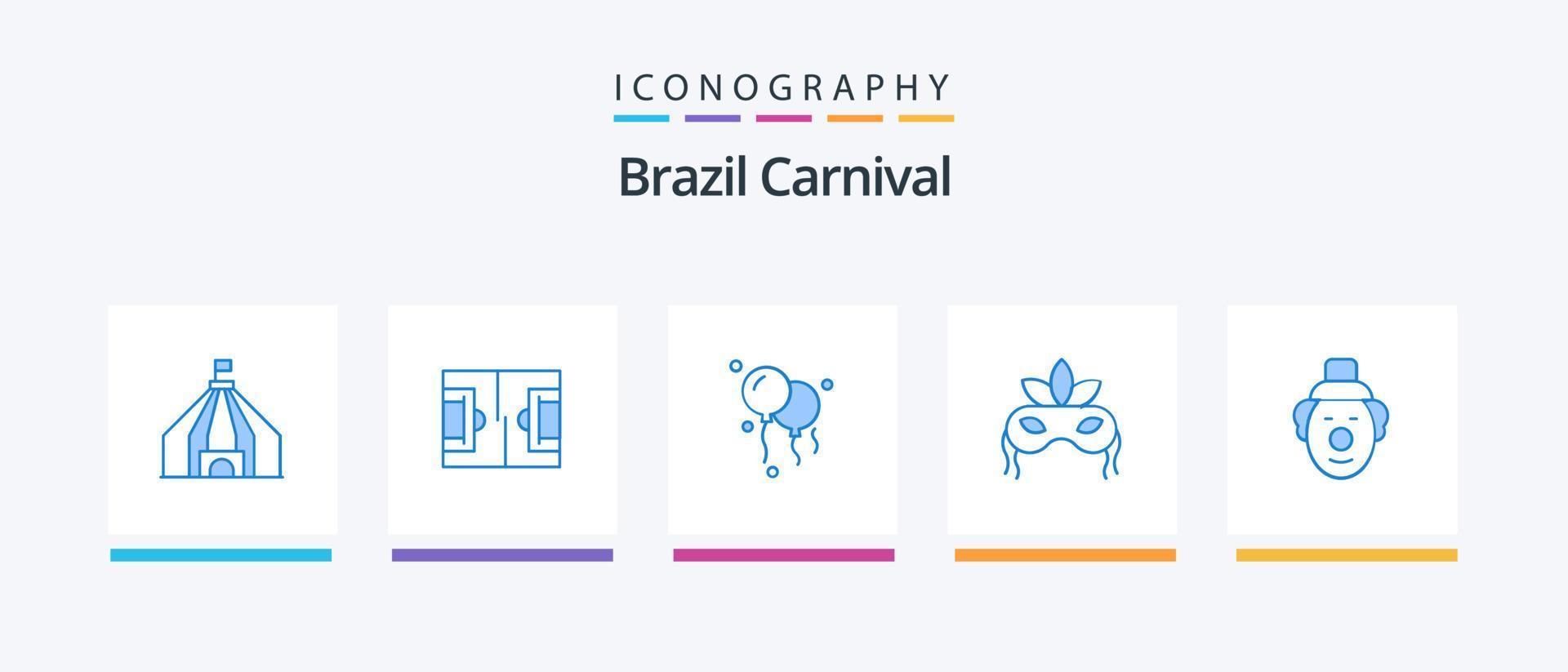 Brasilien Karneval Blau 5 Symbol Pack einschließlich . Zirkus. Dekoration. Clown. Karneval. kreativ Symbole Design vektor