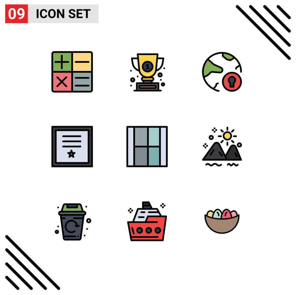 9 Universal- gefüllte Linie eben Farbe Zeichen Symbole von Design Briefmarke online Band Insignien editierbar Vektor Design Elemente