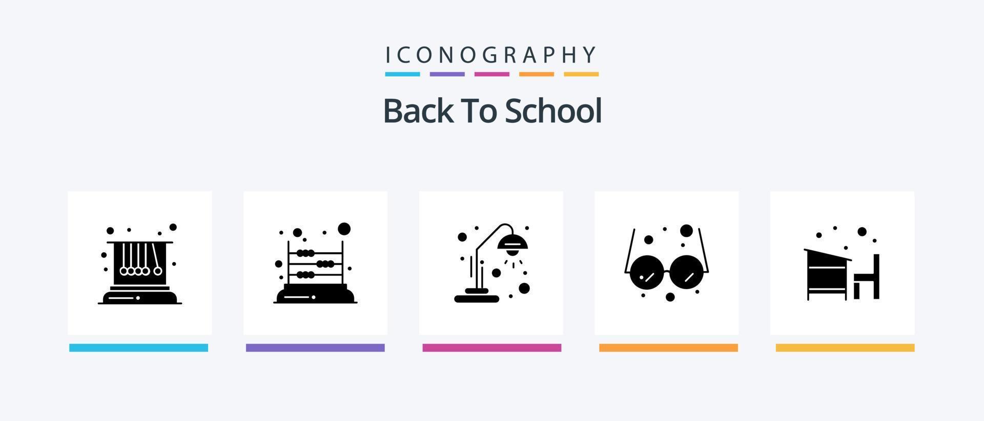 zurück zu Schule Glyphe 5 Symbol Pack einschließlich Schreibtisch. Bildung. Schule. Brille. Bildung. kreativ Symbole Design vektor