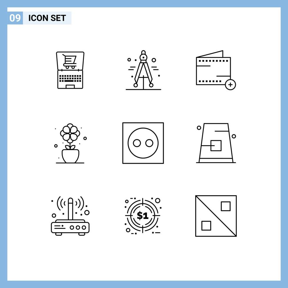 modern uppsättning av 9 konturer pictograph av elektricitet lägenhet handel vår närvarande redigerbar vektor design element