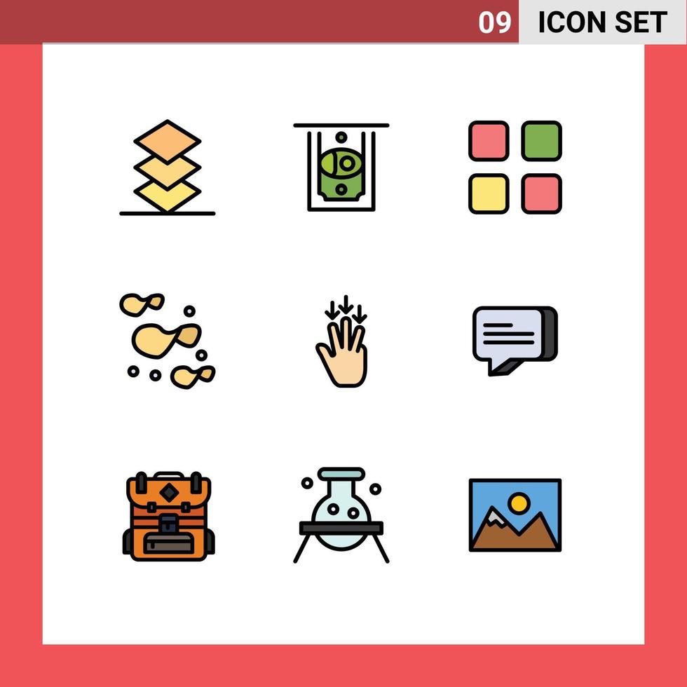 Pack von 9 modern gefüllte Linie eben Farben Zeichen und Symbole zum Netz drucken Medien eine solche wie Plaudern Pfeil Bildung Nieder Kartoffel editierbar Vektor Design Elemente