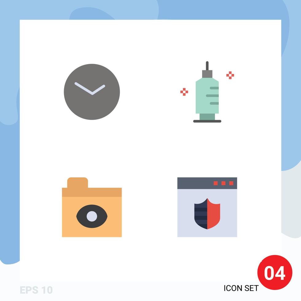 Pack von 4 modern eben Symbole Zeichen und Symbole zum Netz drucken Medien eine solche wie Basic Auge Uhr Apotheke Browser editierbar Vektor Design Elemente