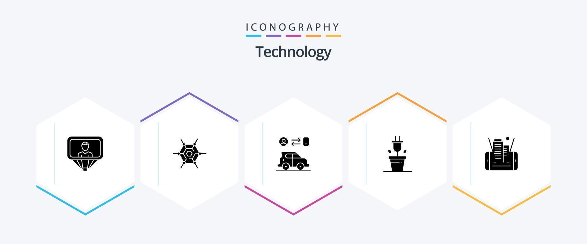 Technologie 25 Glyphe Symbol Pack einschließlich Gebäude. Zelle. Transport. Handy, Mobiltelefon. Pflanze vektor