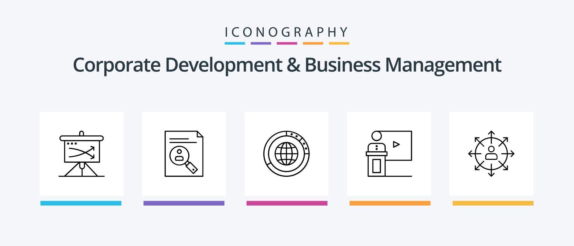 företags- utveckling och företag förvaltning linje 5 ikon packa Inklusive chef. data. samarbete. Diagram. team. kreativ ikoner design vektor