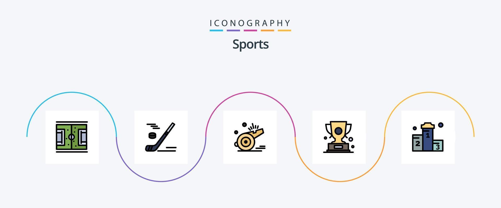 Sport Linie gefüllt eben 5 Symbol Pack einschließlich gewinnen. Trophäe. Schnee. Spiel. Schiedsrichter vektor