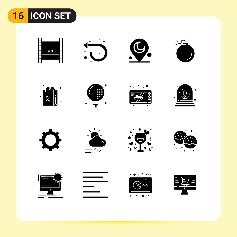 piktogram uppsättning av 16 enkel fast glyfer av gåva explosion upprepa explosiv religiös redigerbar vektor design element