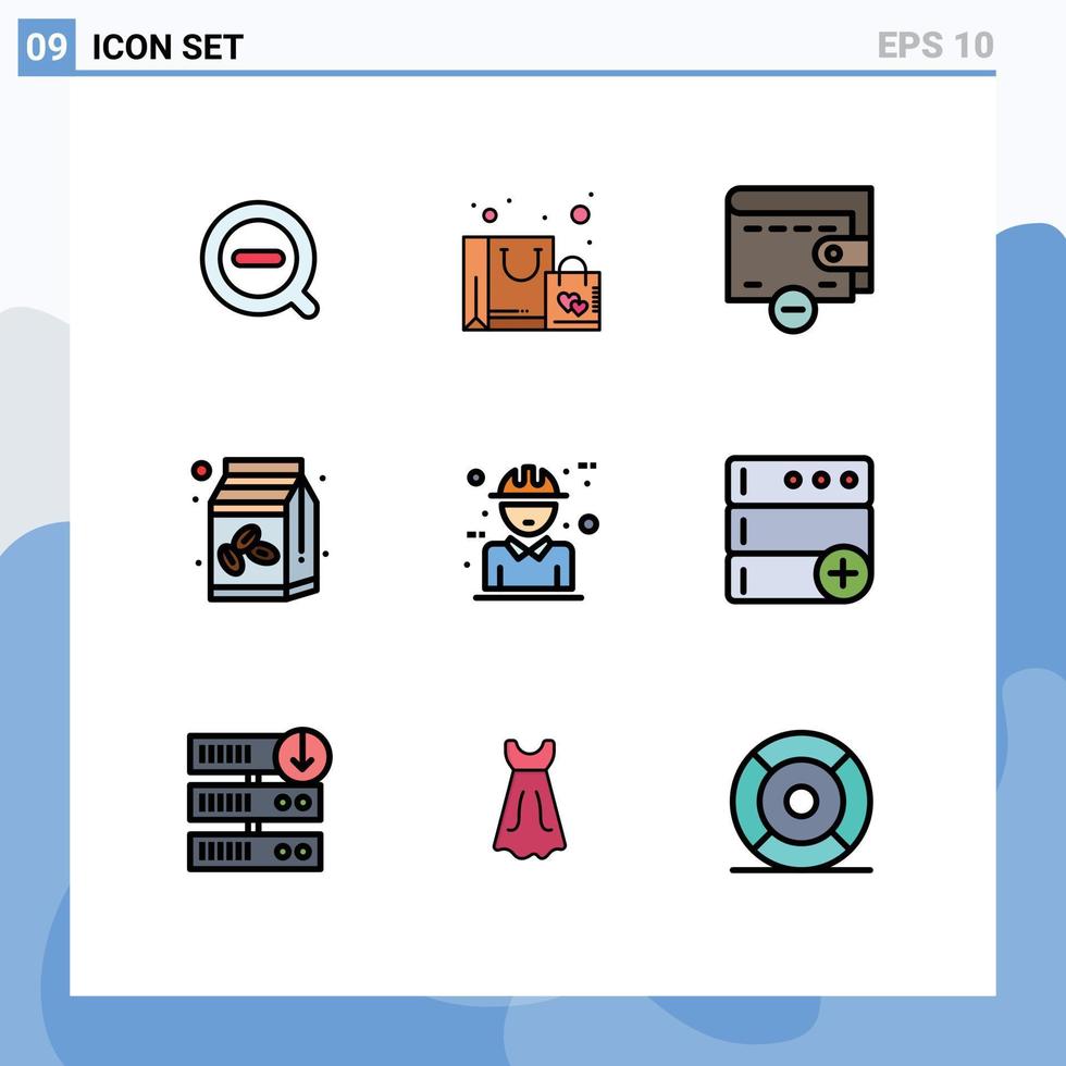 användare gränssnitt packa av 9 grundläggande fylld linje platt färger av karaktär arkitektur radera böna kaffe låda redigerbar vektor design element