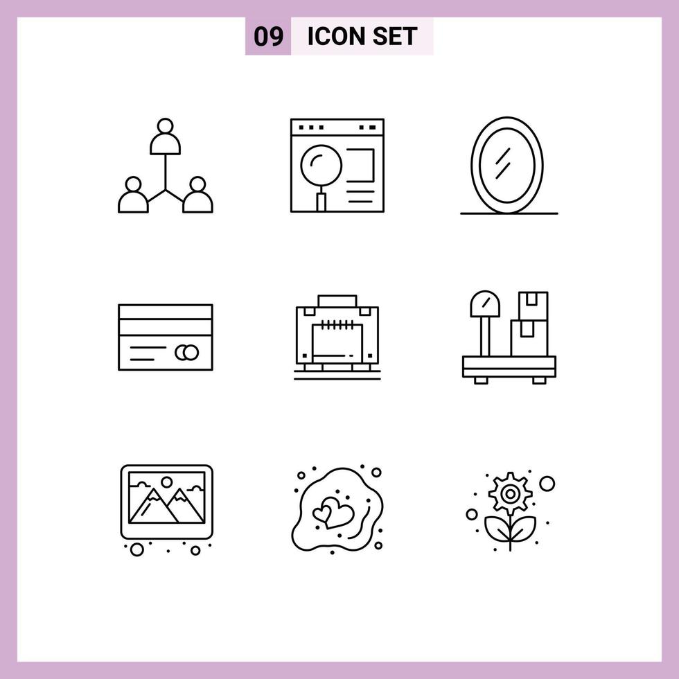 uppsättning av 9 modern ui ikoner symboler tecken för resväska hotell webb kreditera kort kort redigerbar vektor design element