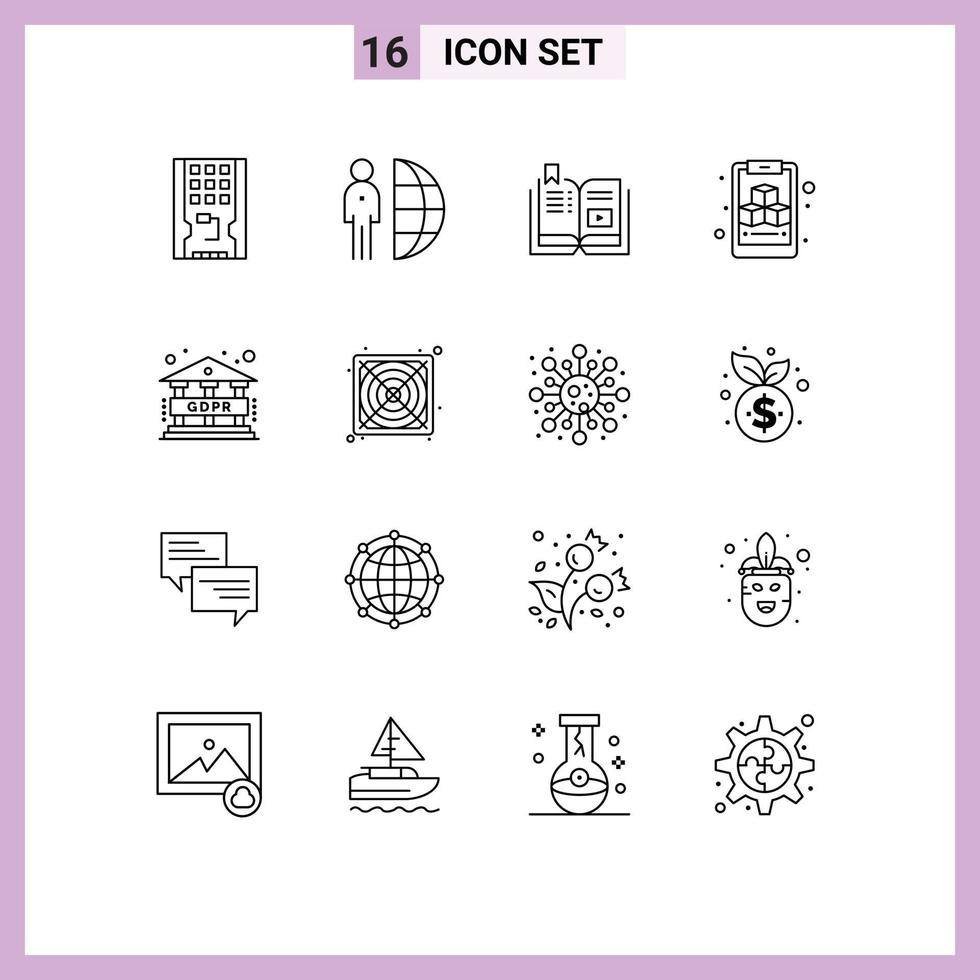 universell ikon symboler grupp av 16 modern konturer av geometrisk Urklipp person multimedia handledning redigerbar vektor design element