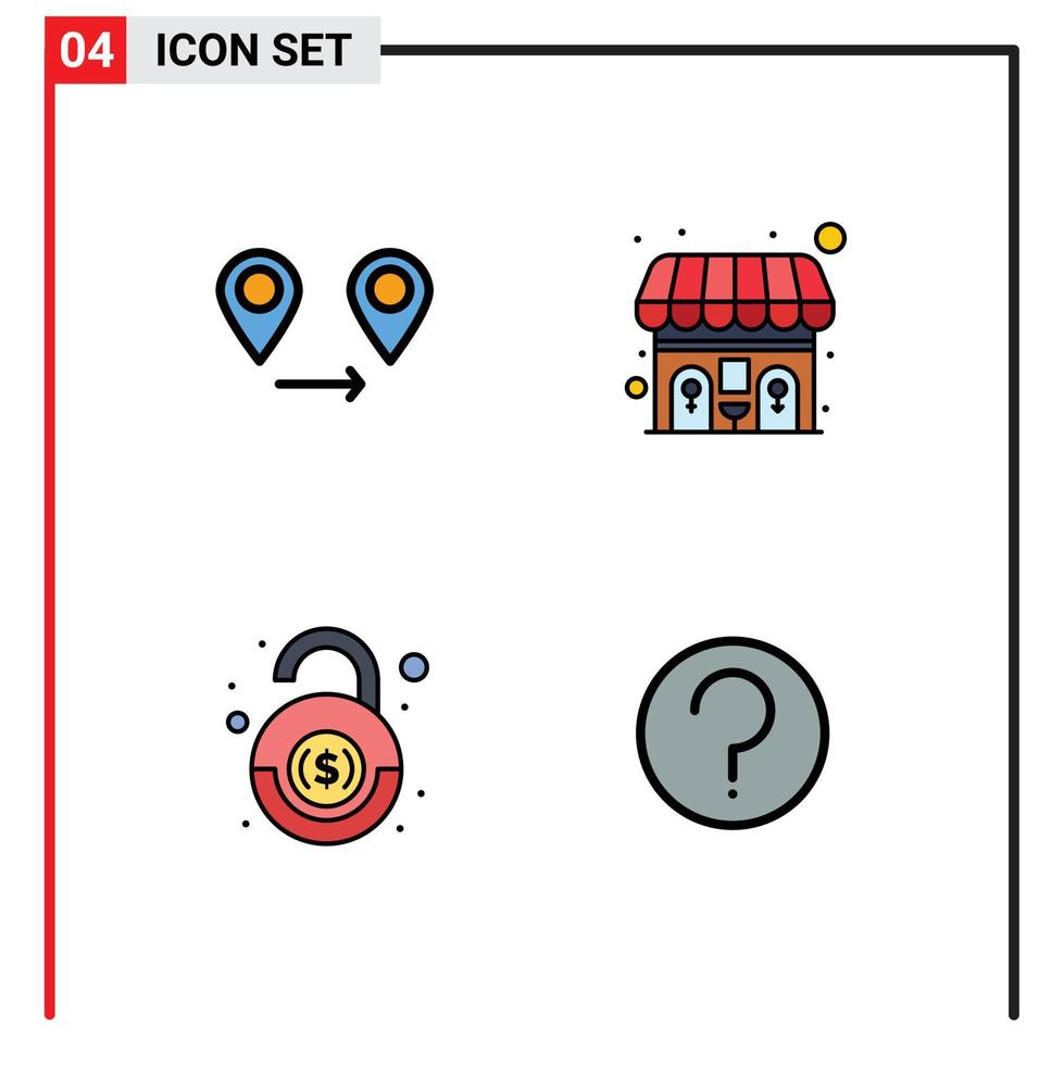 mobil gränssnitt fylld linje platt Färg uppsättning av 4 piktogram av gps säkerhet offentlig Bank hjälp redigerbar vektor design element