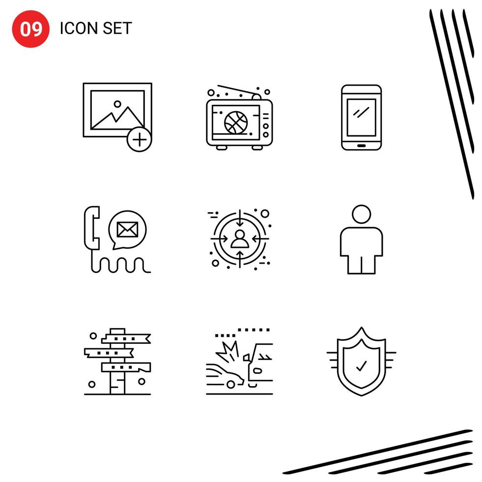 uppsättning av 9 kommersiell konturer packa för post e-post telefon Kontakt iphone redigerbar vektor design element