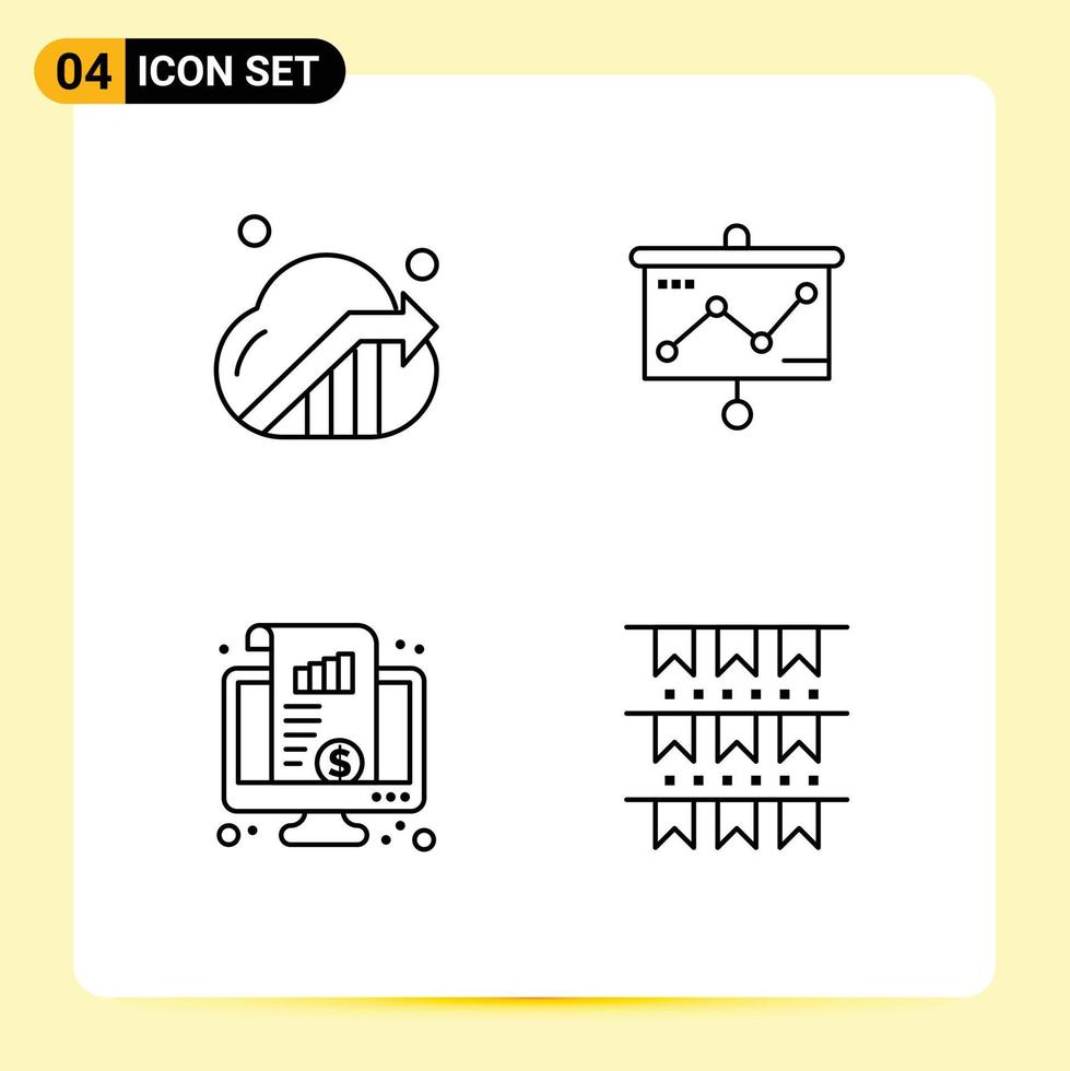 modern uppsättning av 4 fylld linje platt färger pictograph av företag kpi seo Graf Diagram redigerbar vektor design element