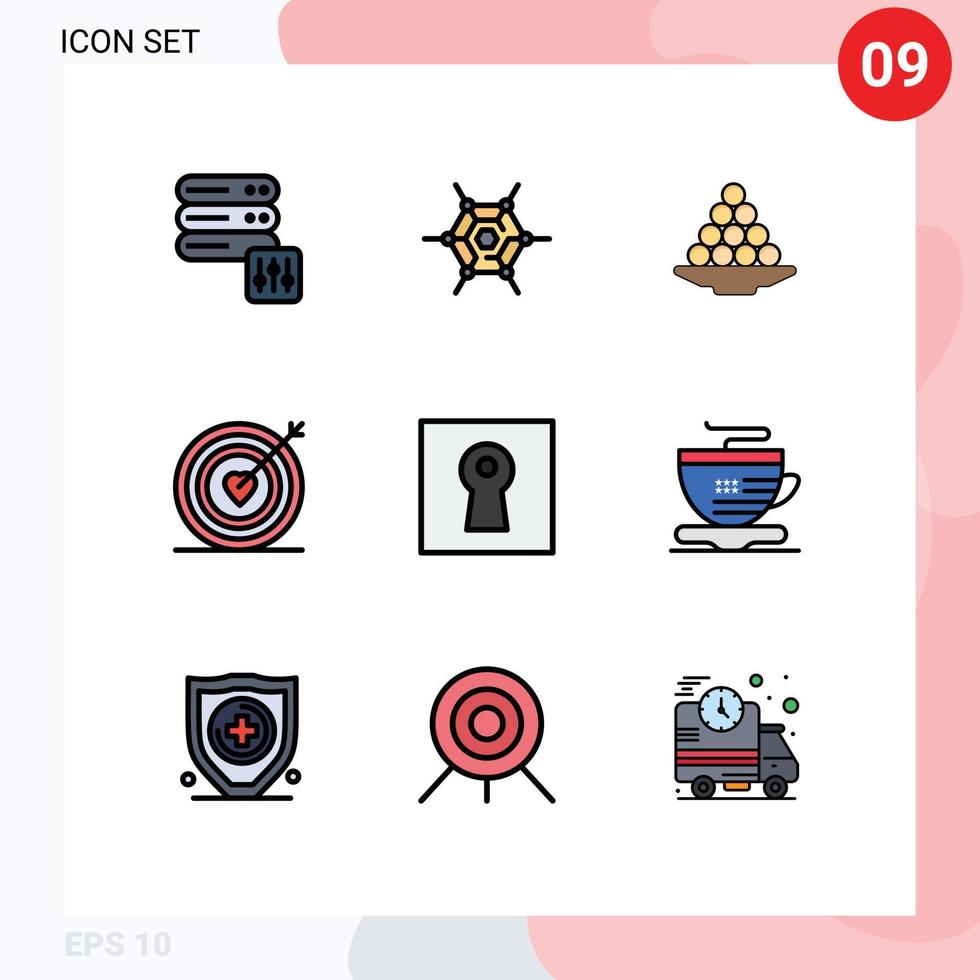 Handy, Mobiltelefon Schnittstelle gefüllte Linie eben Farbe einstellen von 9 Piktogramme von Schlüssel Ziel Dessert Liebe behandeln editierbar Vektor Design Elemente