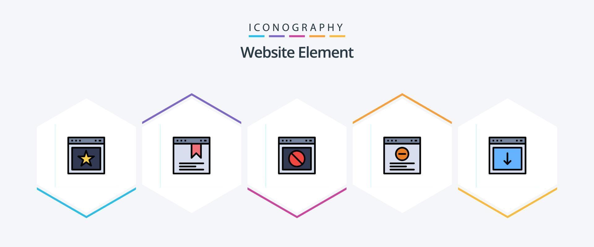 hemsida element 25 fylld linje ikon packa Inklusive ner. app. sluta. hemsida. browser vektor