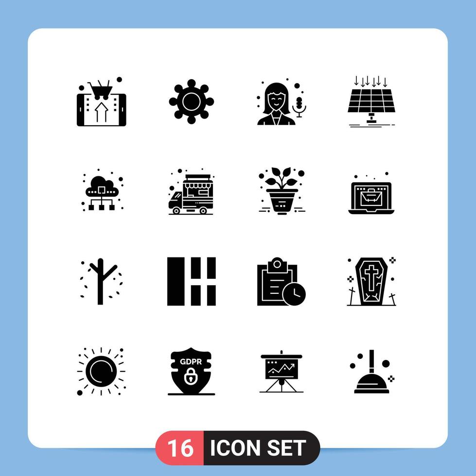 redigerbar vektor linje packa av 16 enkel fast glyfer av data smart stad kvinna teknologi panel redigerbar vektor design element