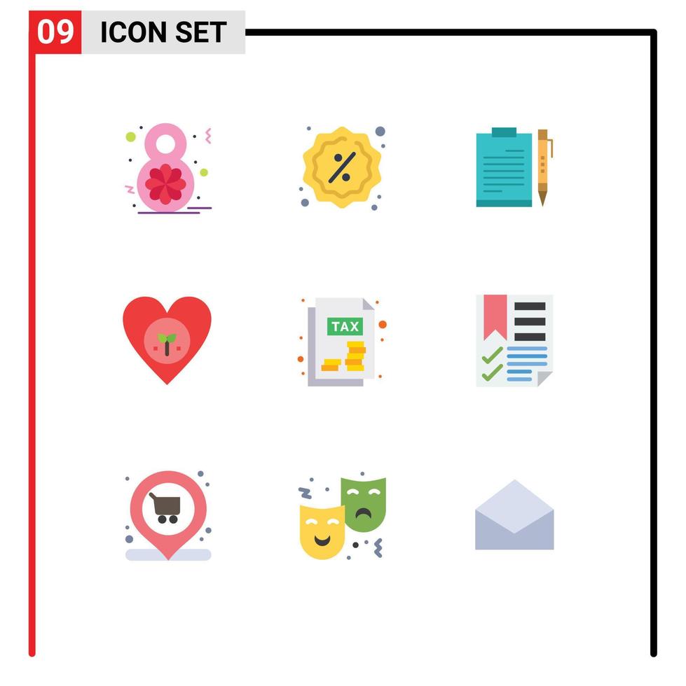 9 universell platt Färg tecken symboler av favorit ekologi dokumentera ark sida redigerbar vektor design element