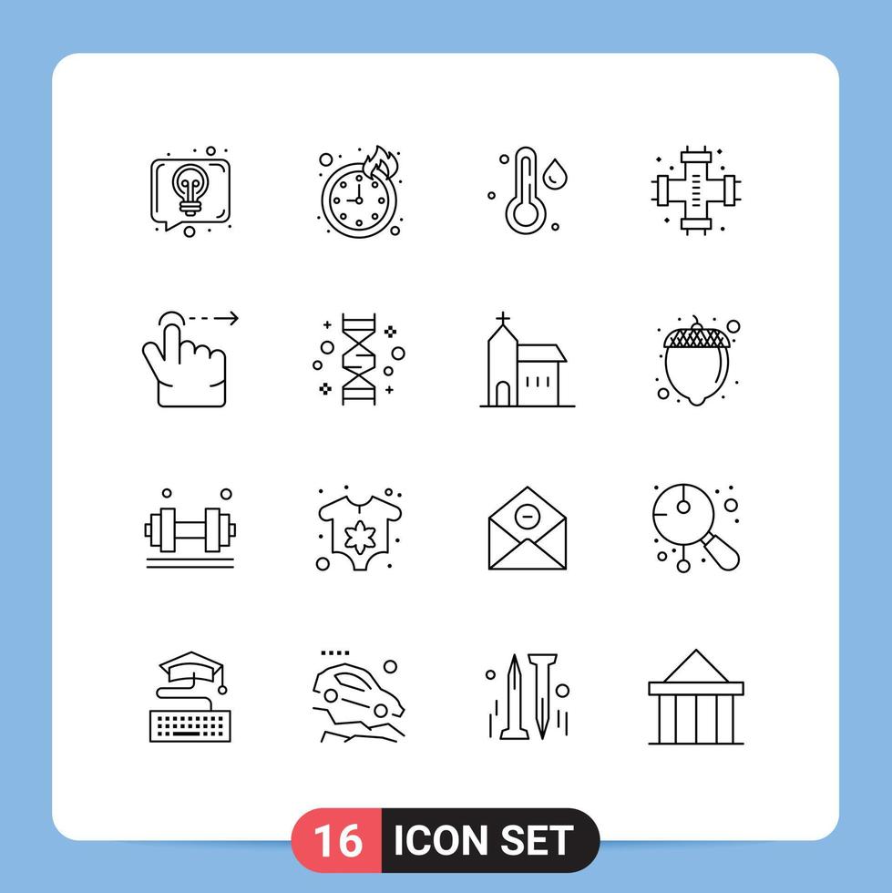 modern uppsättning av 16 konturer pictograph av slägga finger temperatur systemet rörmokare redigerbar vektor design element