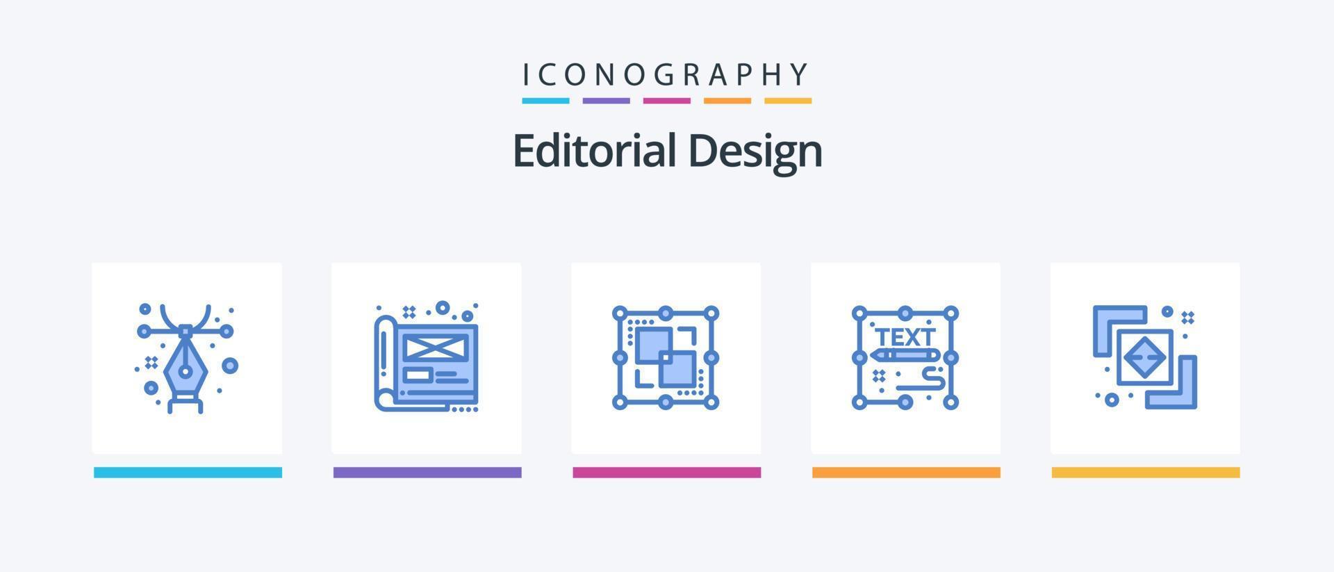 redaktionell design blå 5 ikon packa Inklusive skillnad. sida. dela upp. dokumentera. copywriting. kreativ ikoner design vektor