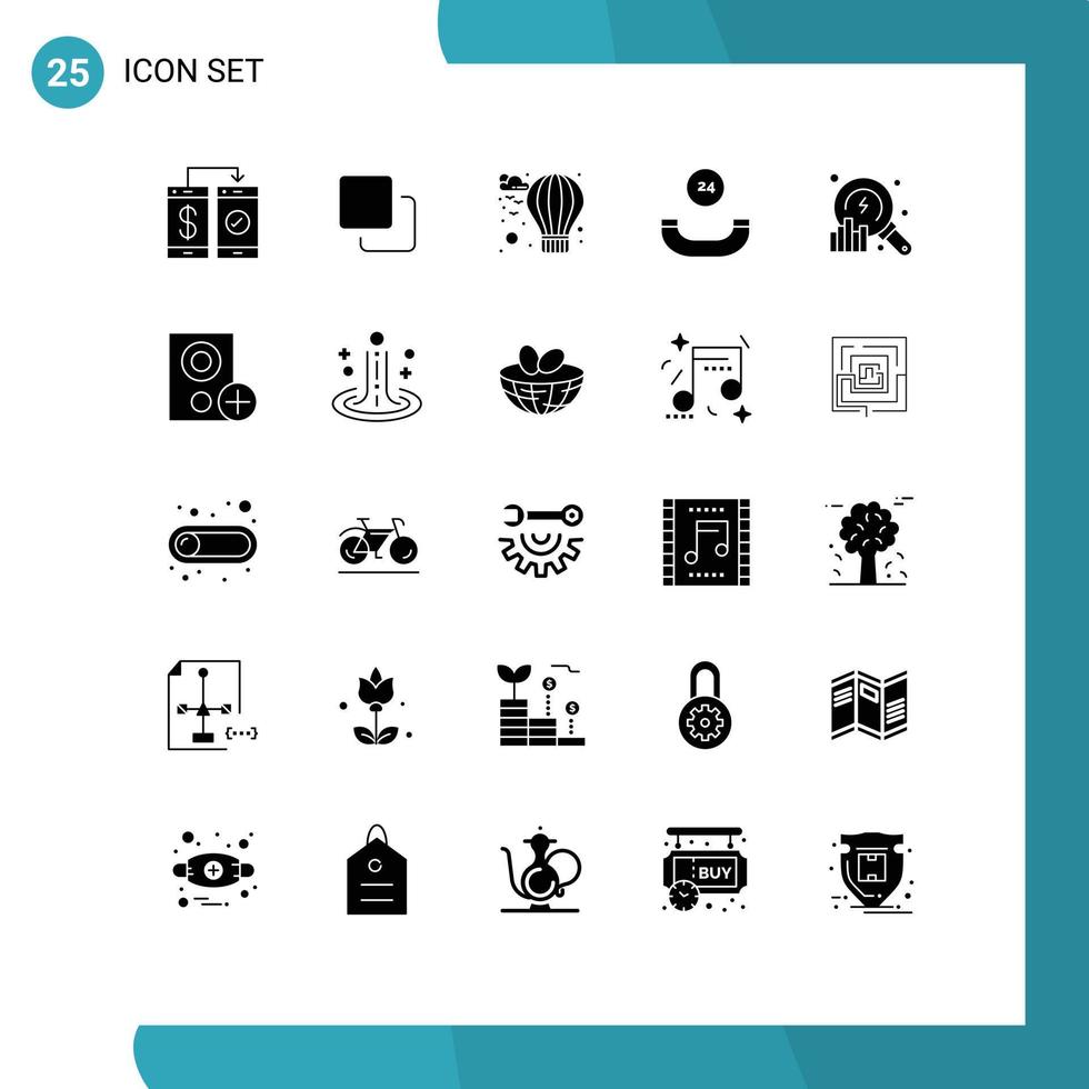 25 thematisch Vektor solide Glyphen und editierbar Symbole von Daten Analyse Stapel Unterstützung alle Zeit editierbar Vektor Design Elemente