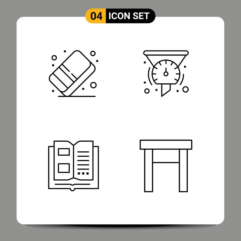 4 Benutzer Schnittstelle Linie Pack von modern Zeichen und Symbole von Radiergummi Buch Farbe Instrumententafel Wissen editierbar Vektor Design Elemente