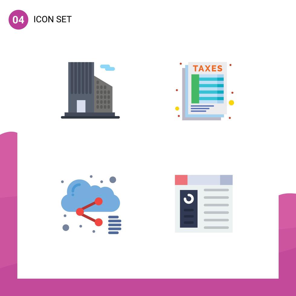 Gruppe von 4 modern eben Symbole einstellen zum Gebäude Teilen Berechnung MwSt App editierbar Vektor Design Elemente