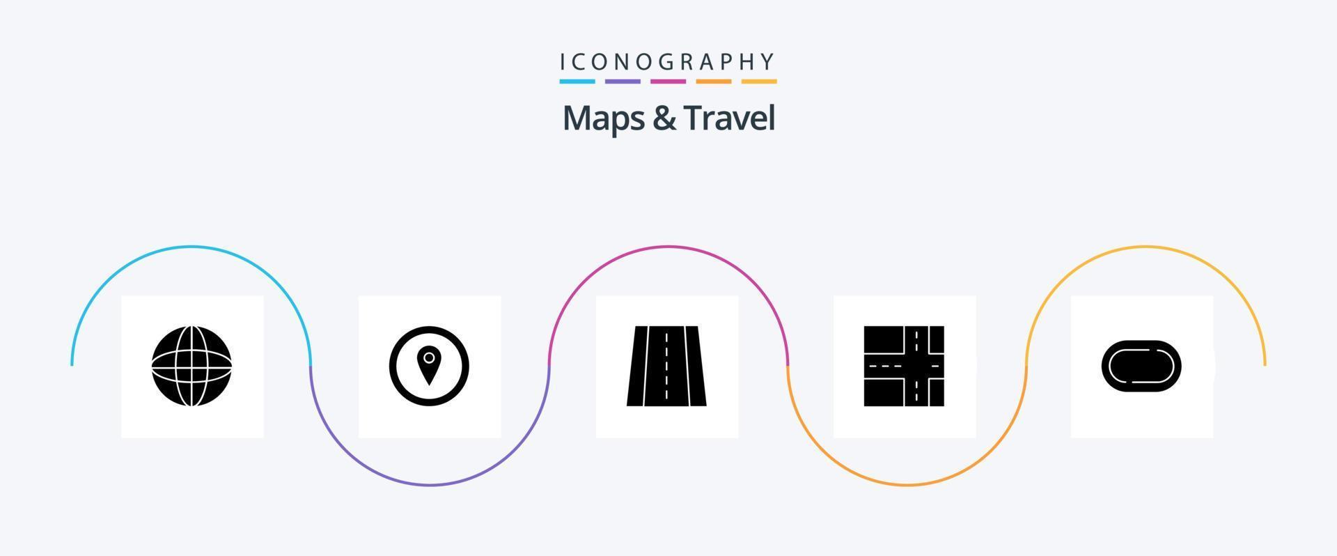 Kartor och resa glyf 5 ikon packa Inklusive . väg. stadion vektor