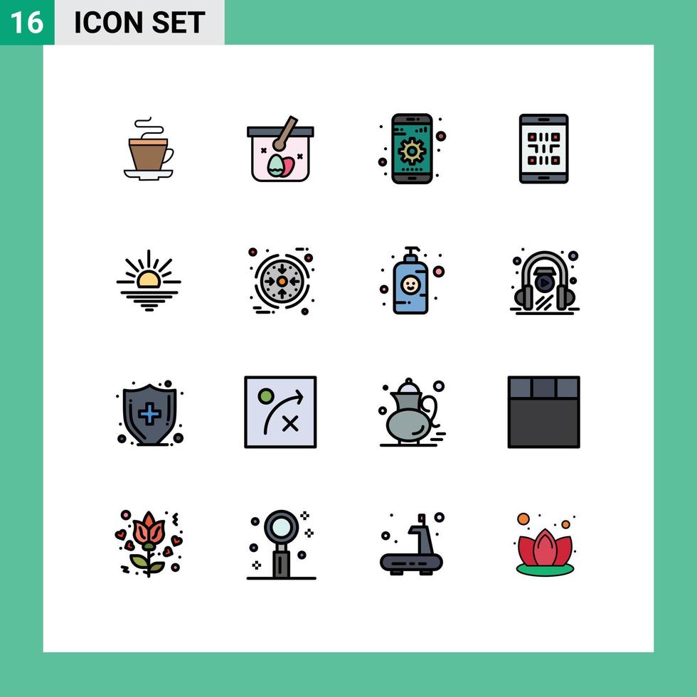 Gruppe von 16 eben Farbe gefüllt Linien Zeichen und Symbole zum Sonne qr Ausrüstung Telefon Code editierbar kreativ Vektor Design Elemente