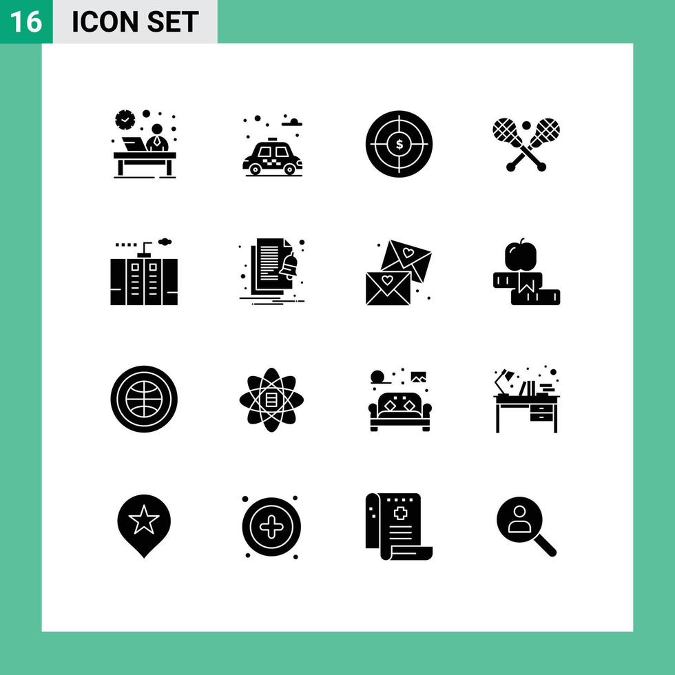 uppsättning av 16 modern ui ikoner symboler tecken för elektricitet pinne publik lacrosse mål redigerbar vektor design element