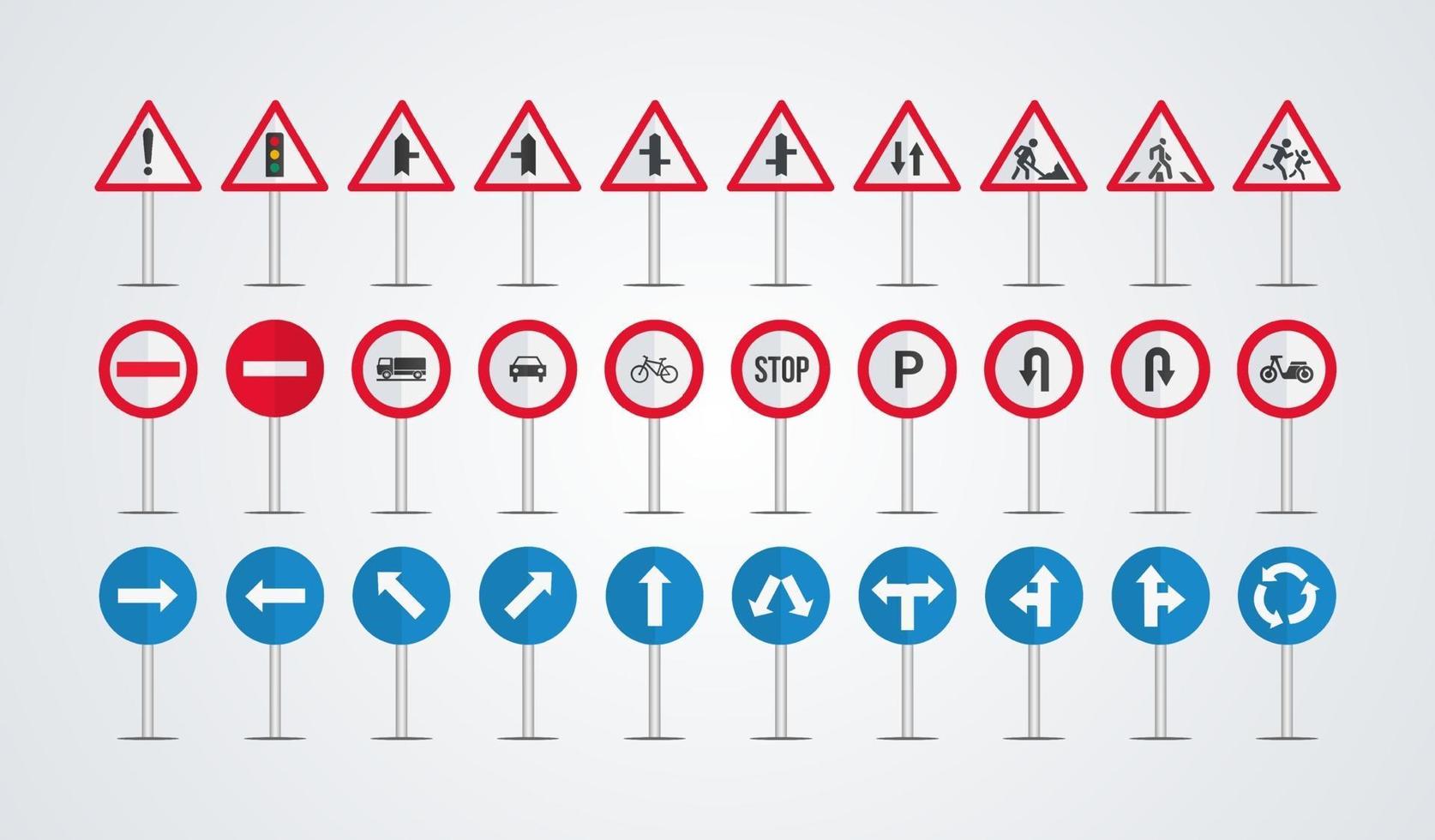 trafik skyltar samling vektor. insamling av varning, information trafik skyltar, symboler fara, säkerhet transport. vektor illustration.