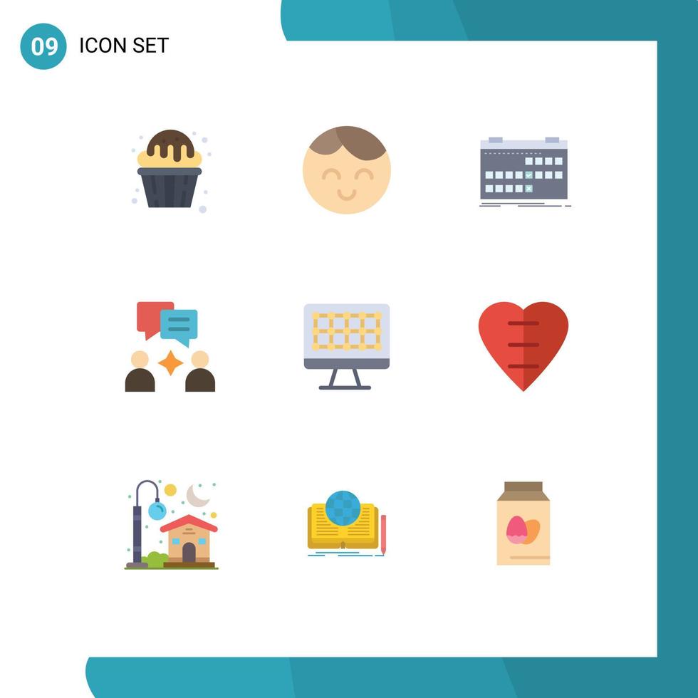platt Färg packa av 9 universell symboler av teknologi chattar kalender grupp schema redigerbar vektor design element