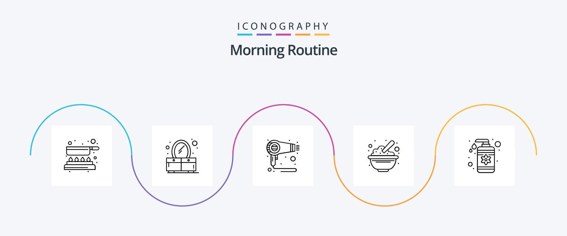 morgon- rutin- linje 5 ikon packa Inklusive lotion. jordnötter. kärr. havre. spannmål vektor