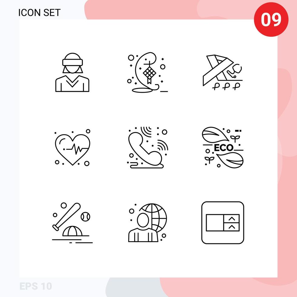 grupp av 9 modern konturer uppsättning för kundtjänst hjärtslag hari raya hjärta medvetenhet redigerbar vektor design element