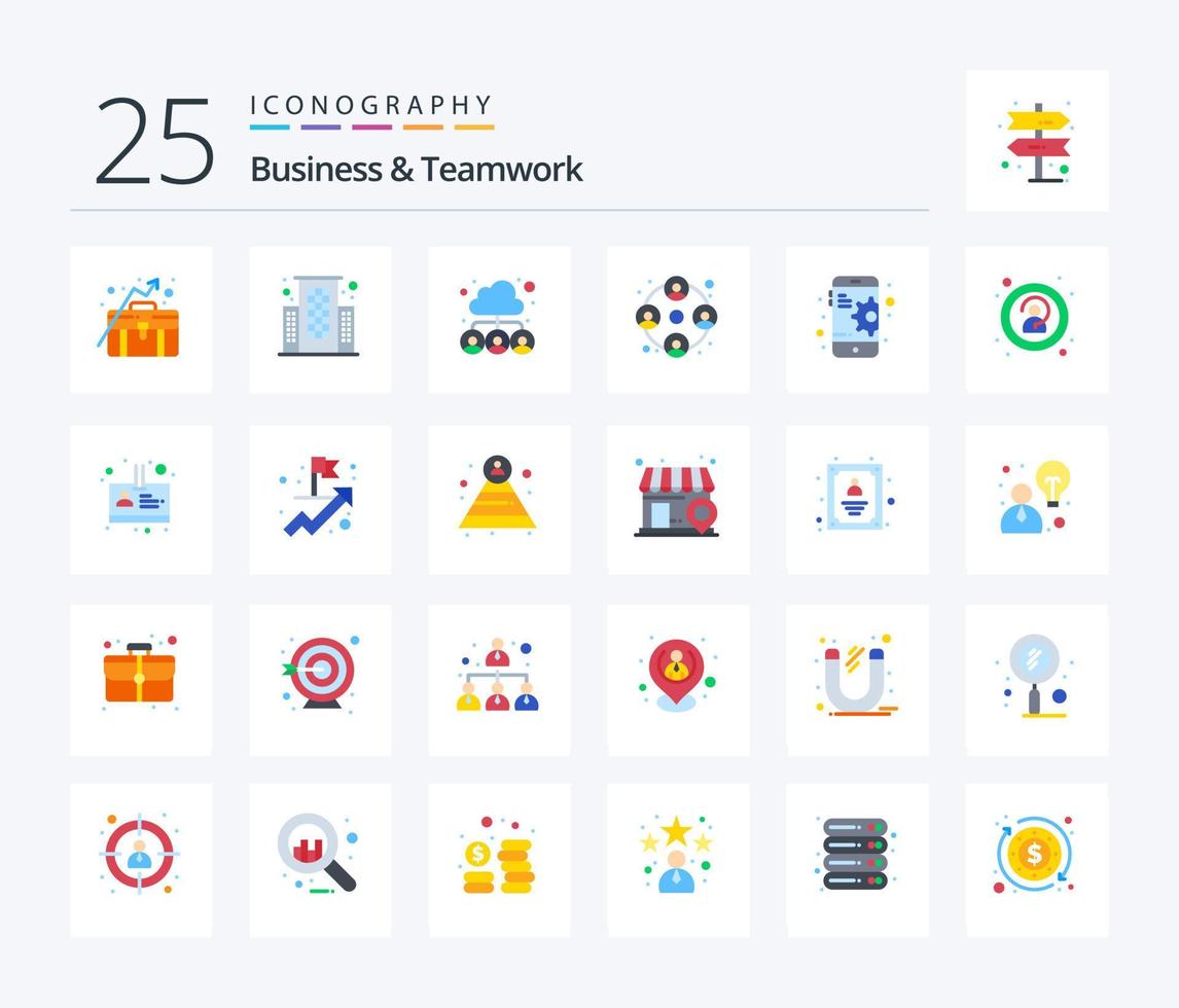 företag och lagarbete 25 platt Färg ikon packa Inklusive redskap. arbete. grupp. användare. människor vektor