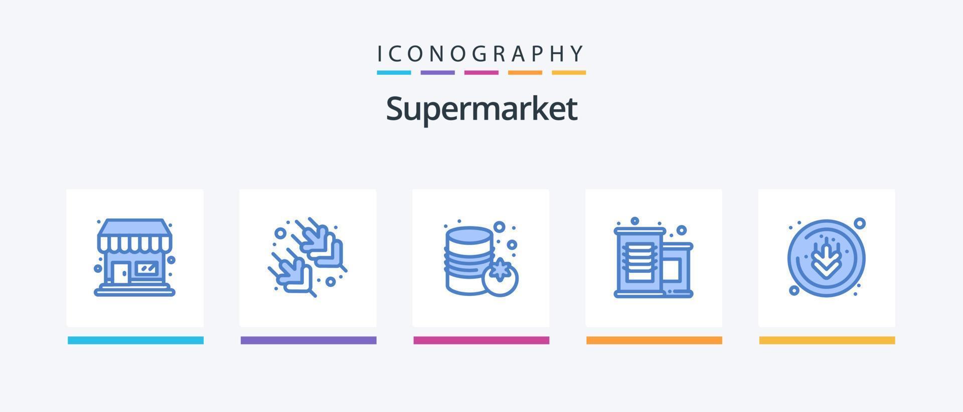 Supermarkt Blau 5 Symbol Pack einschließlich . Gemüse. Weizen. Allergene. kreativ Symbole Design vektor
