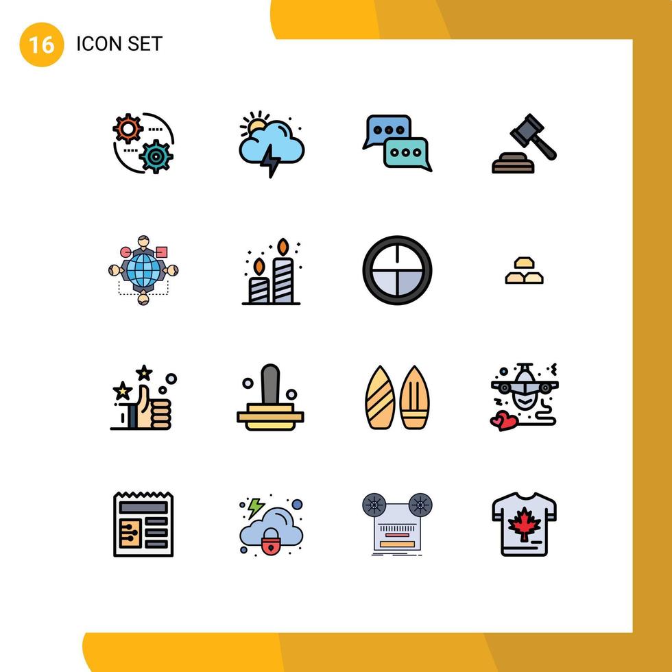 redigerbar vektor linje packa av 16 enkel platt Färg fylld rader av logik fungera kommunikation lag auktion redigerbar kreativ vektor design element