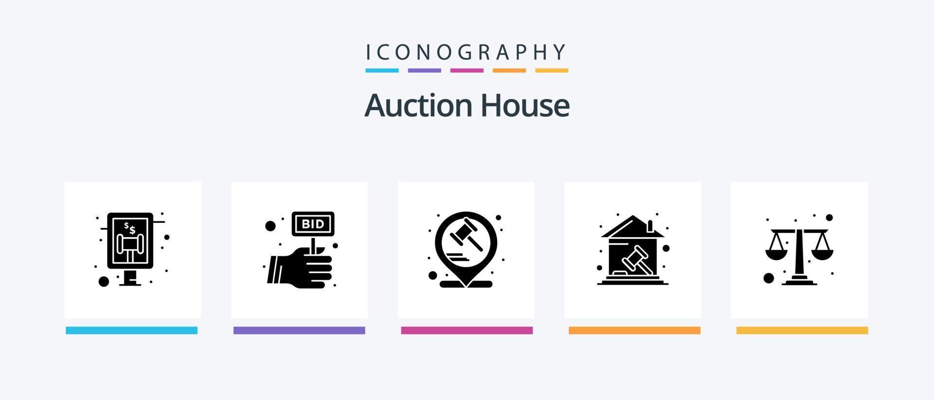 Versteigerung Glyphe 5 Symbol Pack einschließlich Gerechtigkeit. echt Anwesen. Gerechtigkeit. Eigentum. heim. kreativ Symbole Design vektor