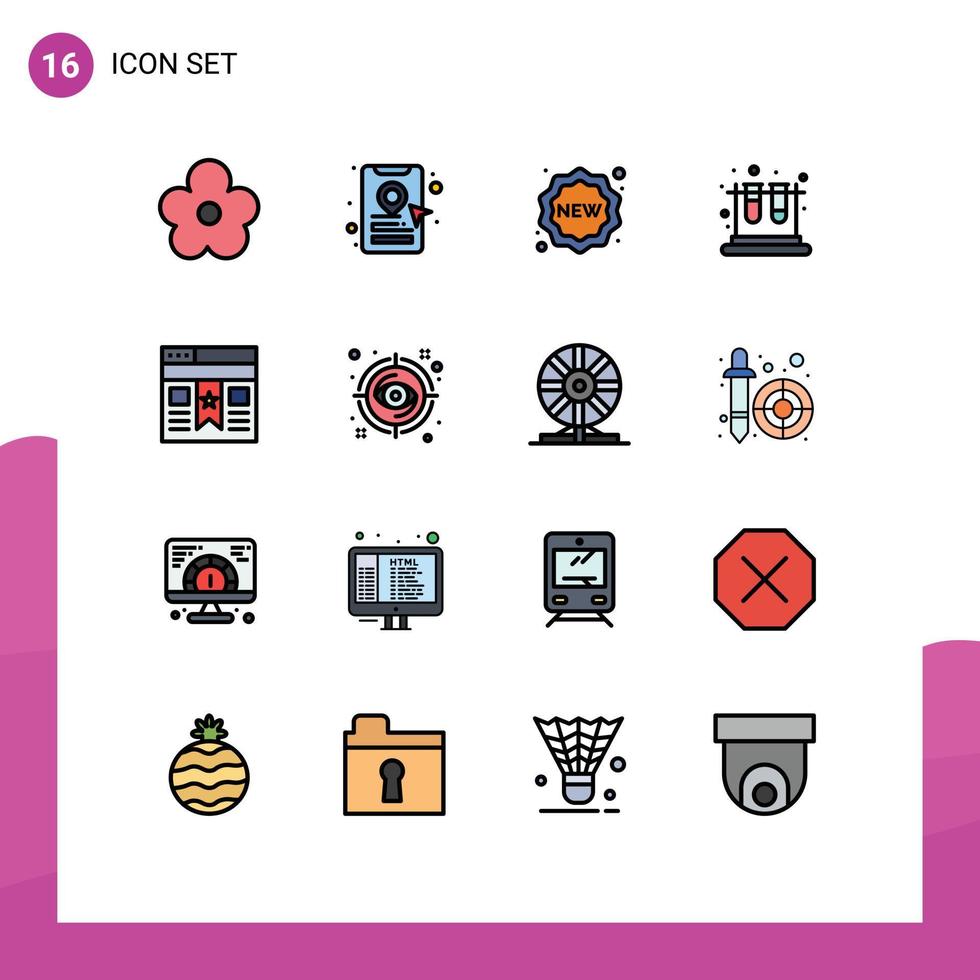 16 Universal- eben Farbe gefüllt Linie Zeichen Symbole von ui Lesezeichen Etikette Bildung Labor editierbar kreativ Vektor Design Elemente