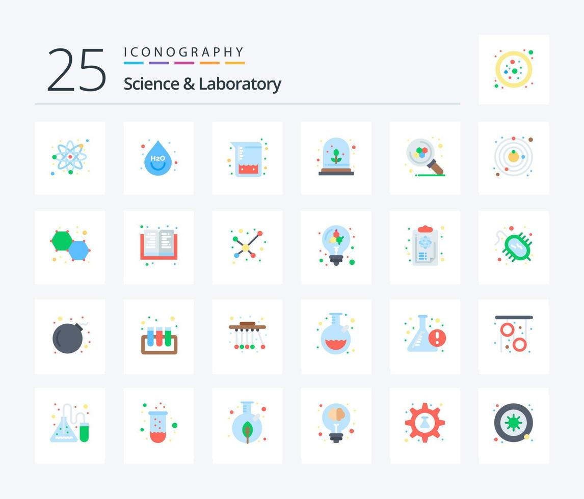 vetenskap 25 platt Färg ikon packa Inklusive cirkel. vetenskap. testa. molekyl. växt vektor