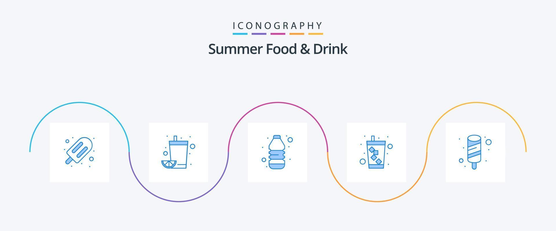 sommar mat och dryck blå 5 ikon packa Inklusive is grädde. grädde. flaska. vatten. dryck vektor