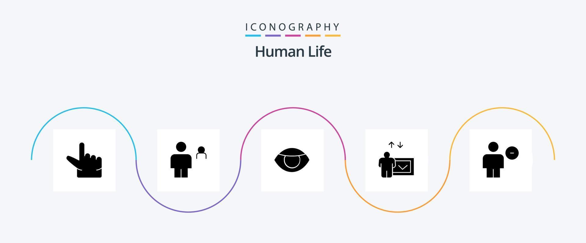 Mensch Glyphe 5 Symbol Pack einschließlich Mensch. Körper. Gesicht. Benutzerbild. Präsentation vektor