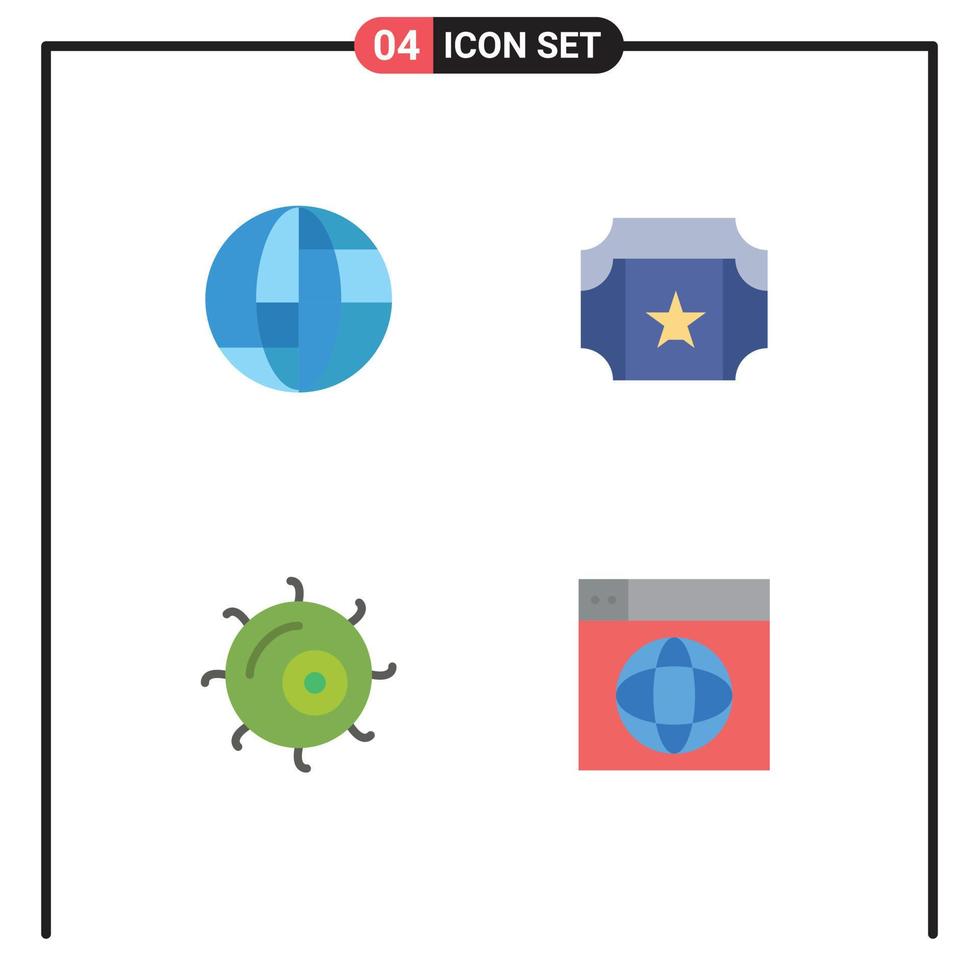 Universal- Symbol Symbole Gruppe von 4 modern eben Symbole von global Netz Kino Zelle Internet editierbar Vektor Design Elemente