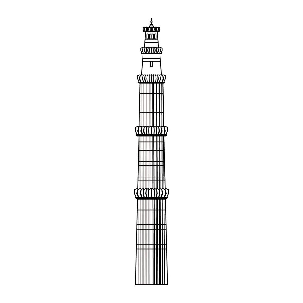 Indien Qutub Minar Gebäudesymbol isoliert in schwarz und weiß vektor