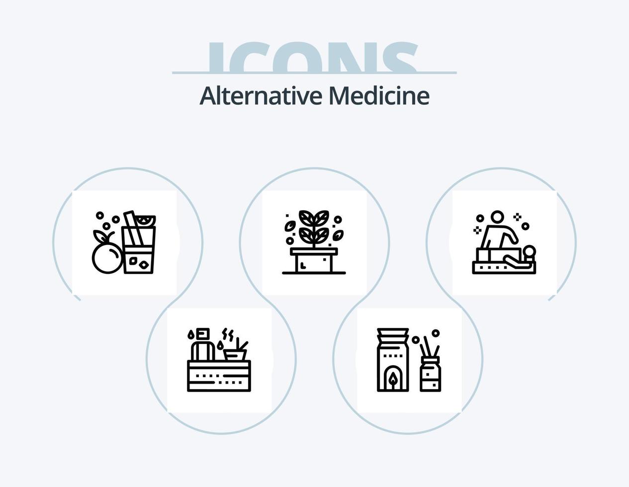 alternativ medicin linje ikon packa 5 ikon design. svampar. terapi. sjukvård. natur. öra knoppar vektor