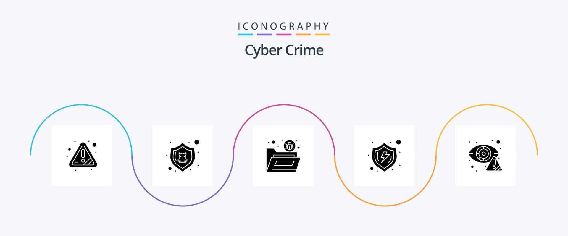 cyber brottslighet glyf 5 ikon packa Inklusive kontrollera. säkra. insekt. säker. virus vektor